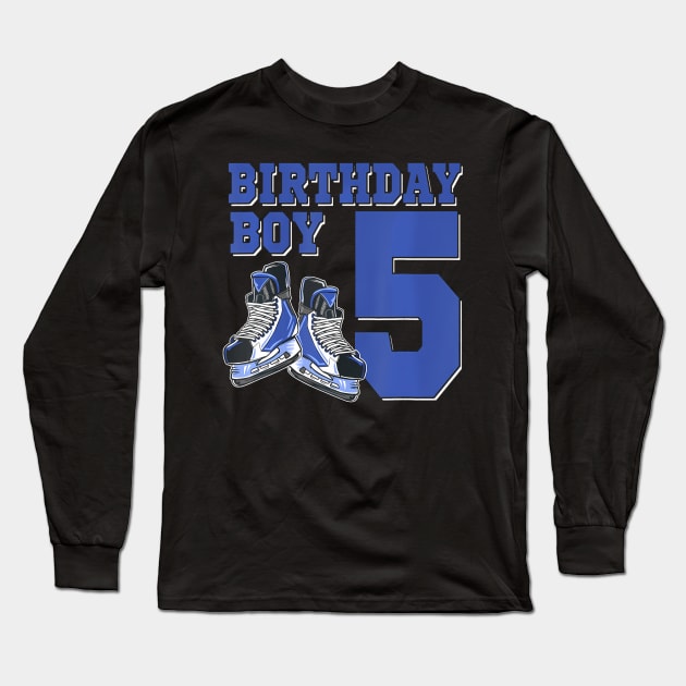 5 Year Old Ice Hockey Themed Birthday Party 5Th Boy Long Sleeve T-Shirt by Zoe Hill Autism